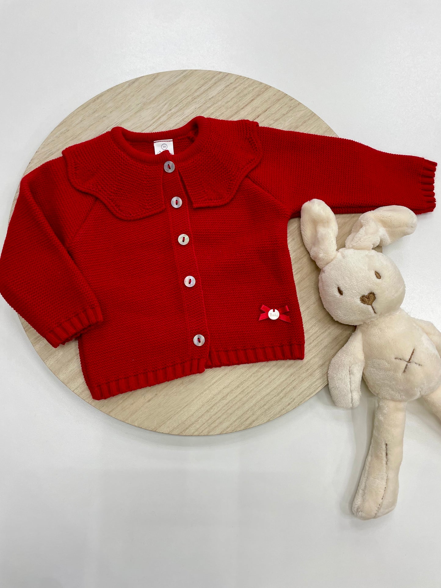 Chaqueta bebé lana roja con cuello volante | Tallas 1-24 meses