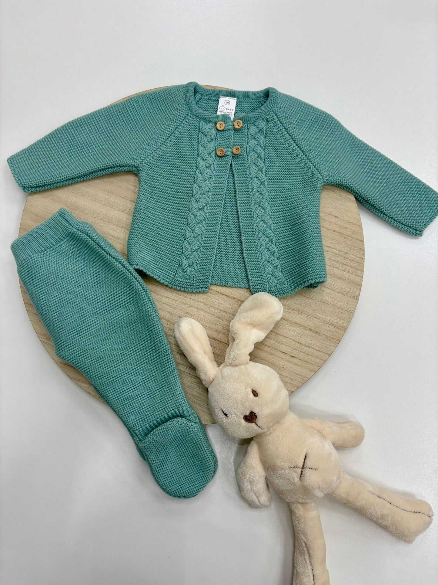 Conjunto primera puesta bebé chaqueta y polaina mint