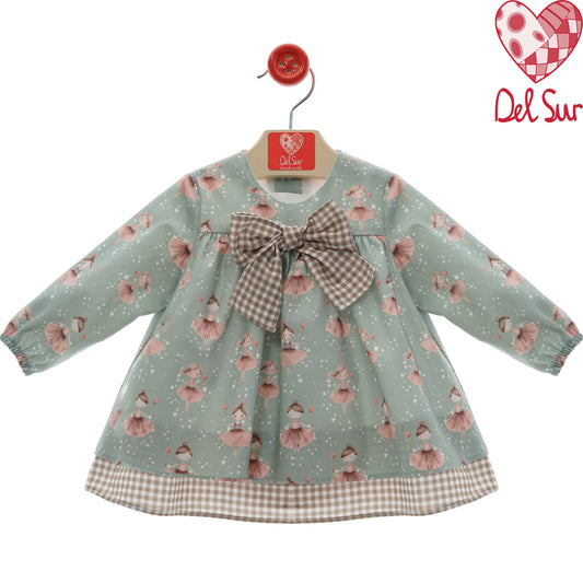 Vestido bebé niña estampado bailarinas con lazo | Del Sur 3-36 meses 🎀🩰 5141