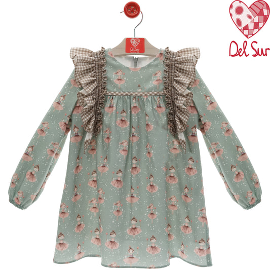 Vestido niña estampado bailarinas con volantes | Del Sur 1-10 años 🩰
