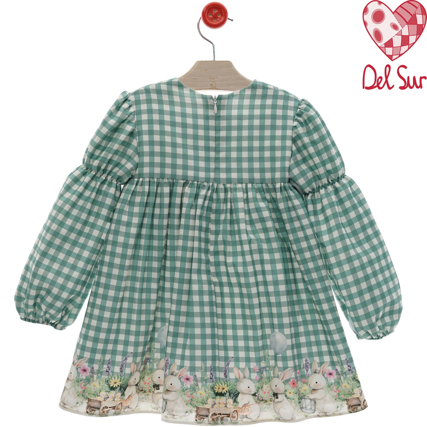 Vestido verde mint cuadro vichy con conejitos | Del Sur 1-8 años 🐰