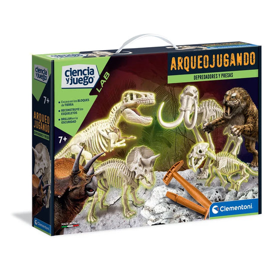 Arqueojugando Depredadores y Presas – Excavación y Esqueletos Fosforescentes 7+ | Clementoni