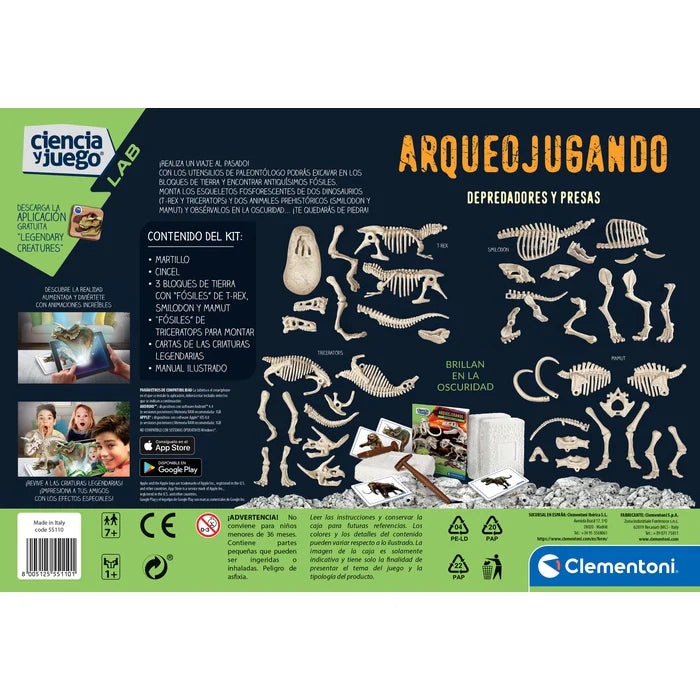 Arqueojugando Depredadores y Presas – Excavación y Esqueletos Fosforescentes 7+ | Clementoni
