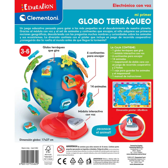 Globo Terráqueo Preescolar – Globo Interactivo con Animales 3-6 años | Clementoni