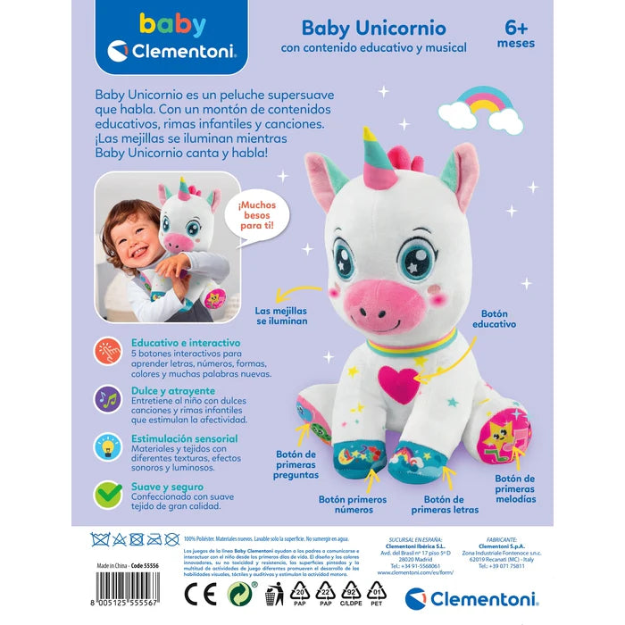 Baby Unicornio Interactivo – Peluche Educativo con Luces y Sonidos para Bebés 6m+