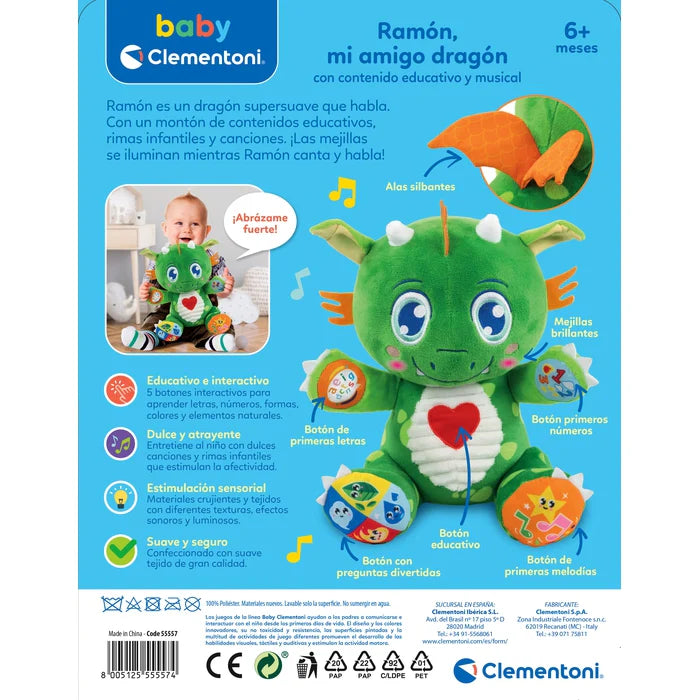Ramón, mi Amigo el Dragón – Peluche Interactivo Bebé 6+ meses | Clementoni