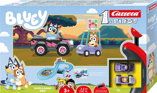 Carrera Bluey y Bingo | Pista de 2,4 m con peonza y decoraciones | +3 años