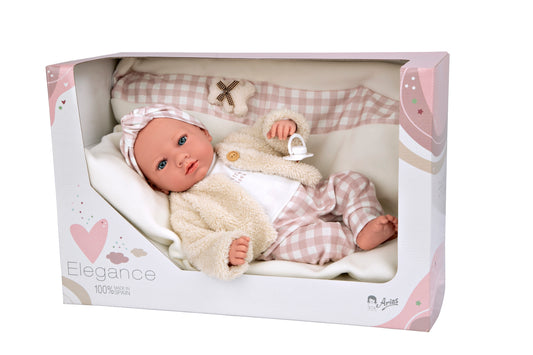 Muñecas Arias Muñeca con Peso Elegance Aria Rosa a Cuadros con Cojín 40 cm