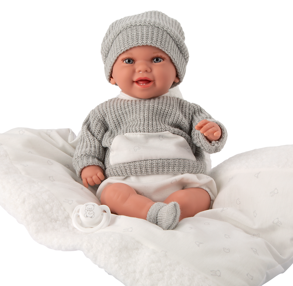 Muñeca con peso Babyto Elegance gris con cojín Arias – 35 cm de ternura y realismo