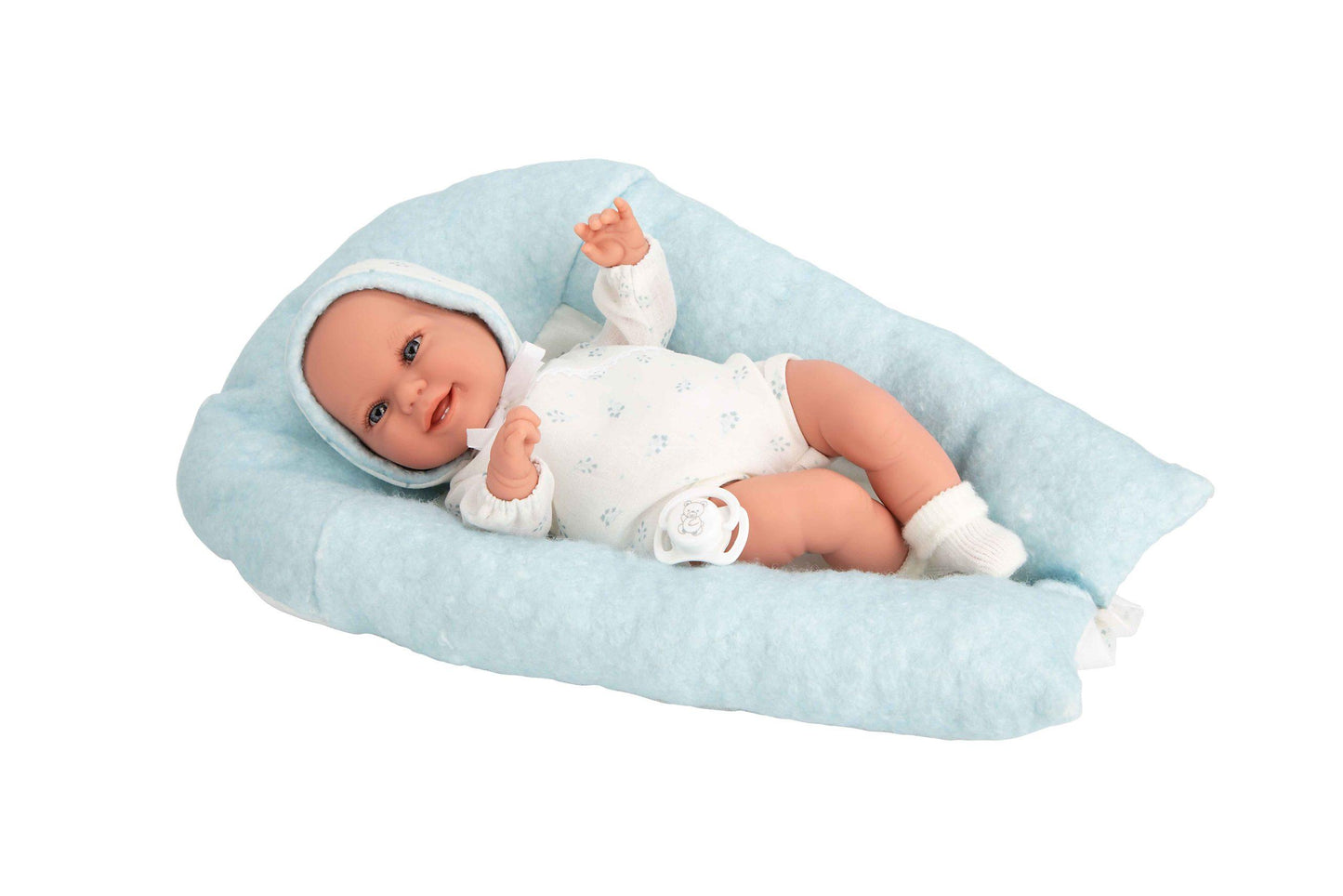 Muñeca con Peso Elegance Babyto Verde con Cojín – Muñeco Elegance 35 cm