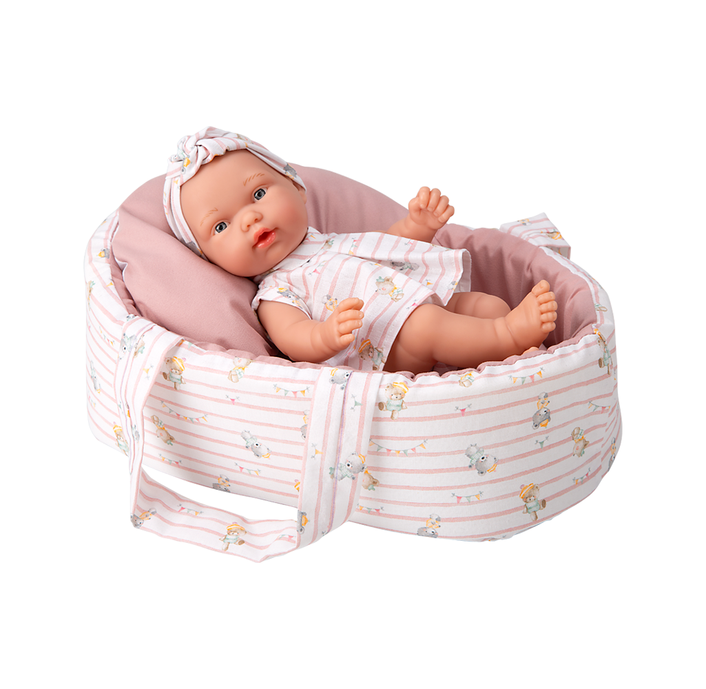 Muñeca Elegance Pillines rosa 26 cm con capazo – Cuerpo de vinyl