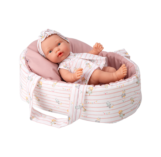 Muñeca Elegance Pillines rosa 26 cm con capazo – Cuerpo de vinyl