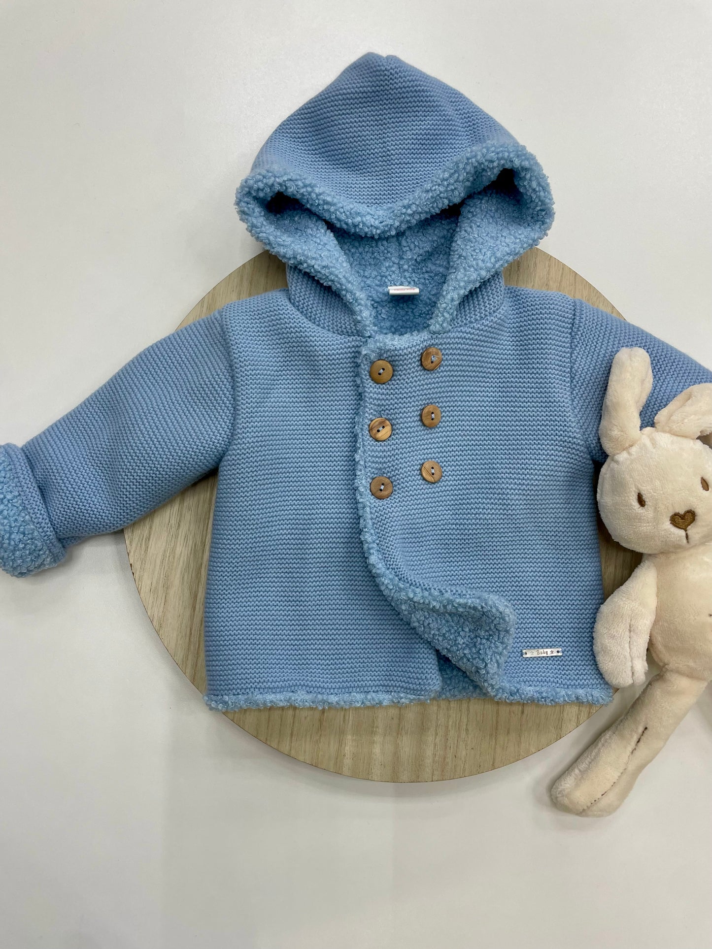 Chaqueta bebé lana azul con borreguito interior y capucha | Tallas 6-24 meses