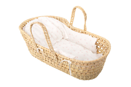 Canastilla de mimbre Elegance con 2 asas, colchón, cojín y protector – Complemento ideal para muñecas Reborn 🧸
