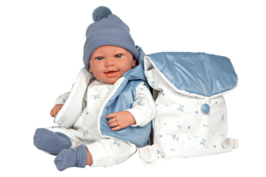 Muñeca con peso Elegance Adi 45 cm con mochila y chupete – Cuerpo blandito y vinyl