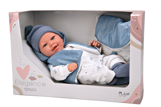 Muñeca con peso Elegance Adi 45 cm con mochila y chupete – Cuerpo blandito y vinyl