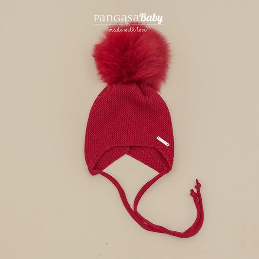 Gorro Orejero Aviador Granate Pangasa Baby  3-36M | Con pompón desmontable