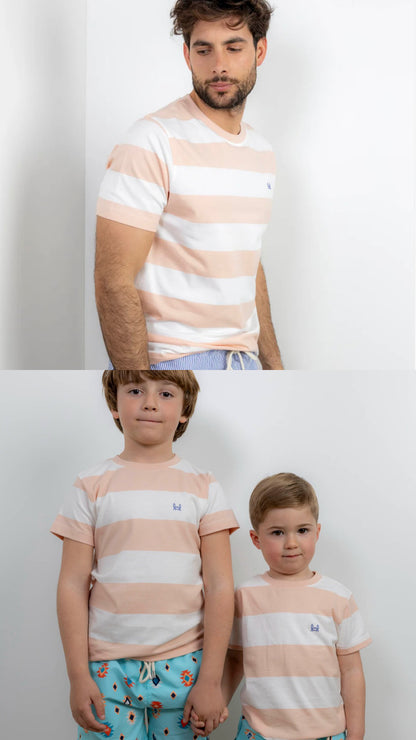 Camiseta rayas rosa y blanco para papá e hijo tallas Custi Mikelo tallas 4-14 y S-2Xl