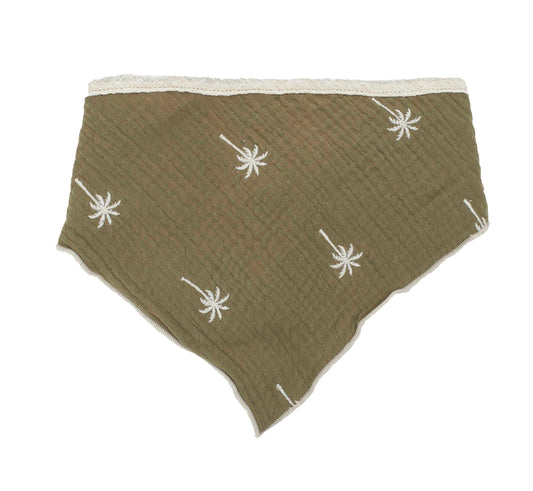 Pañoleta para el pelo Mathura verde oliva bordado palmeras