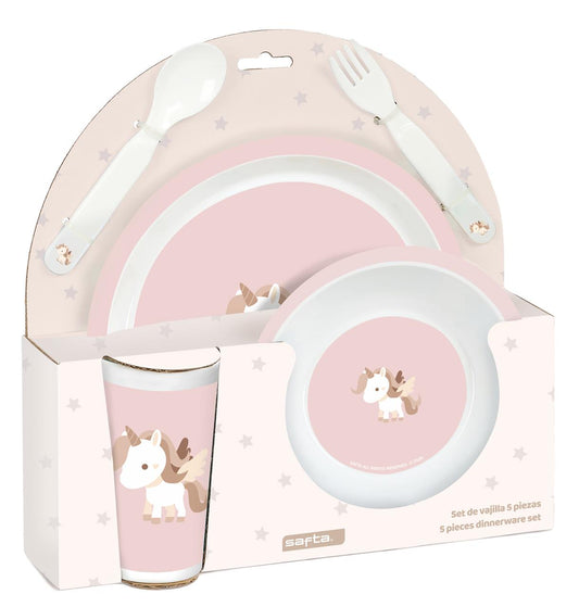 Set vajilla infantil 5 piezas Safta Unicornio – Plato, bol, vaso, cuchara y tenedor