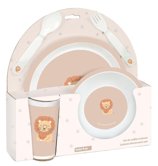 Set vajilla infantil 5 piezas Safta León – Plato, bol, vaso, cuchara y tenedor