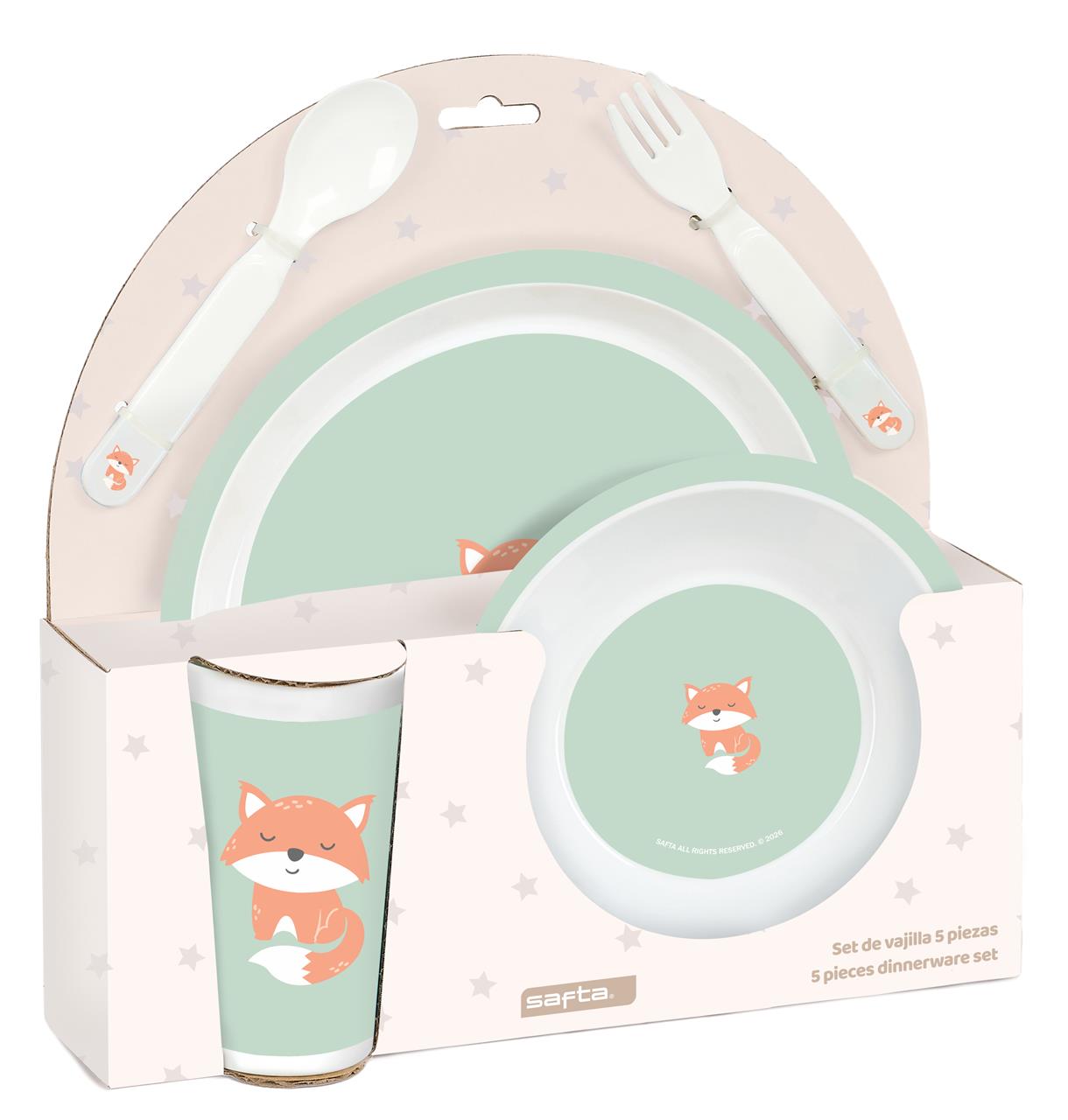Set vajilla infantil 5 piezas Safta Zorro – Plato, bol, vaso, cuchara y tenedor