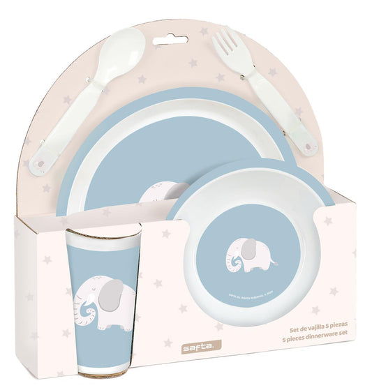 Set vajilla infantil 5 piezas Safta Elefante – Plato, bol, vaso, cuchara y tenedor