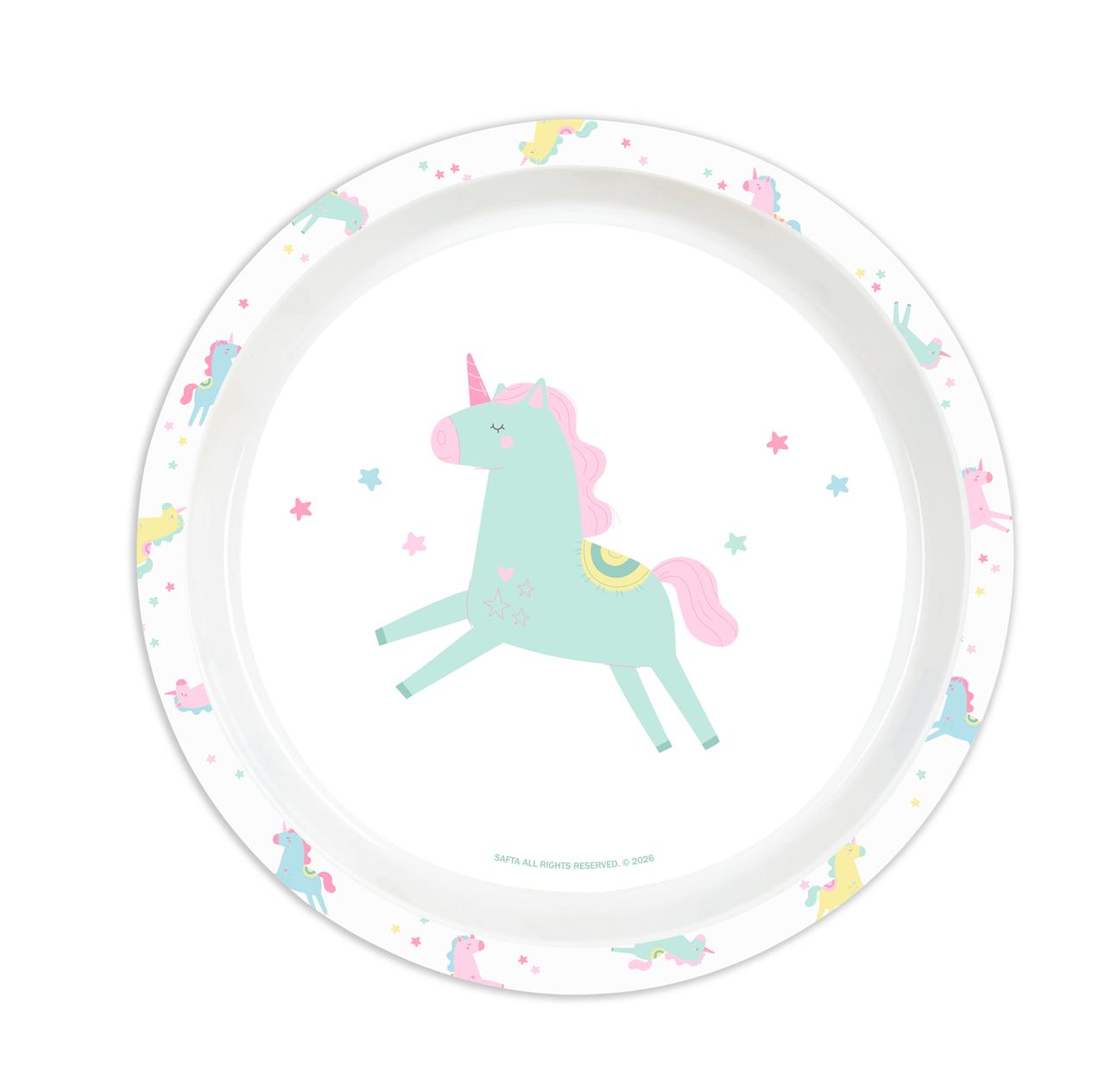 Set vajilla infantil 5 piezas Safta Unicornio azul – Plato, bol, vaso y cubiertos