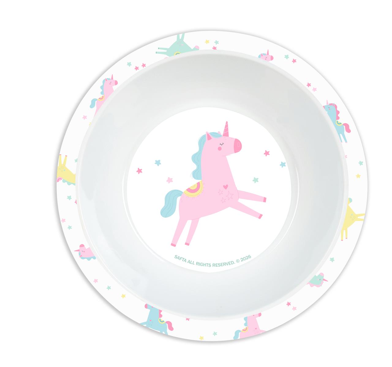 Set vajilla infantil 5 piezas Safta Unicornio azul – Plato, bol, vaso y cubiertos