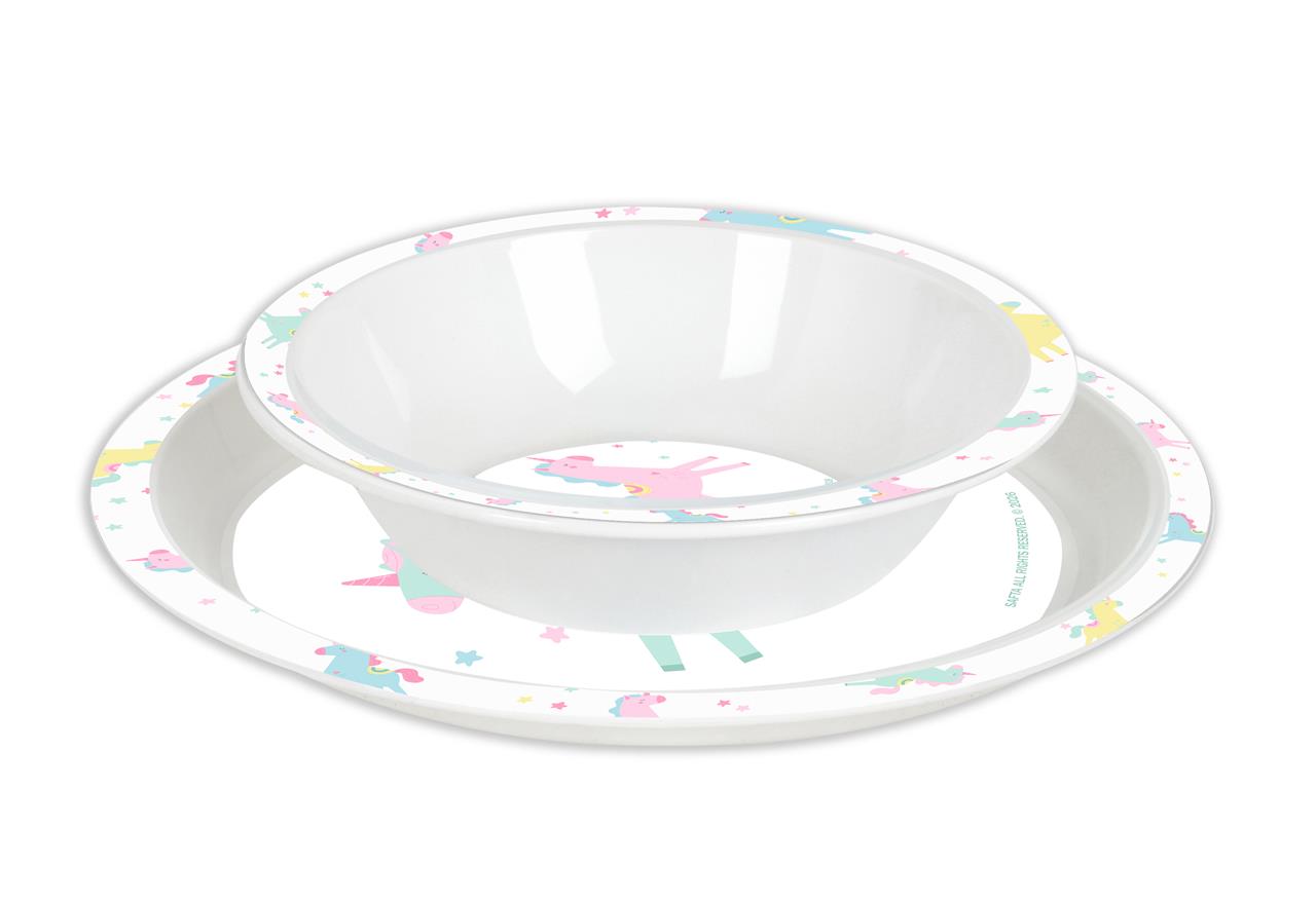 Set vajilla infantil 5 piezas Safta Unicornio azul – Plato, bol, vaso y cubiertos
