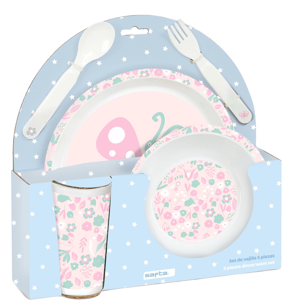 Set vajilla infantil 5 piezas Safta Mariposa – Plato, bol, vaso y cubiertos