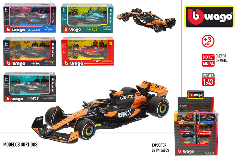 Coche Metal F1 2024 1:43 Multilicencia SE VENDE POR UNIDAD  (HAY 6 modelos surtidos)Bburago –