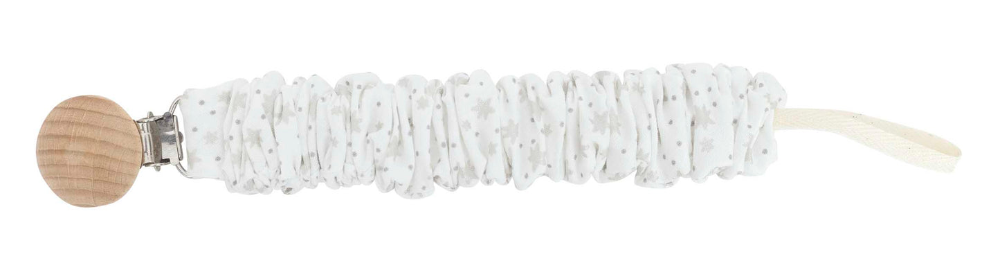 Chupetero bebé Soft con pinza de madera en rosa, celeste y gris