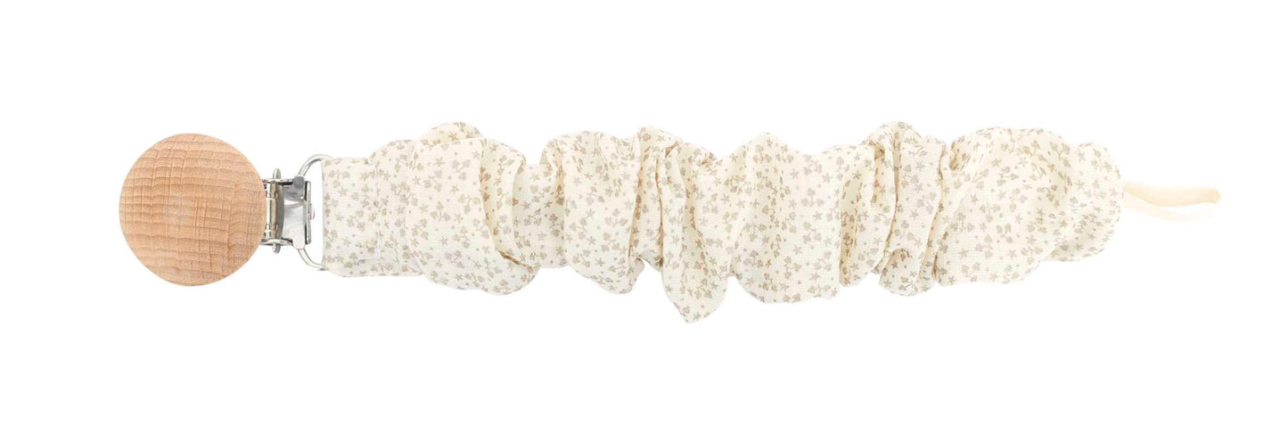 Chupetero bebé Familia Honey estampado floral con clip de madera