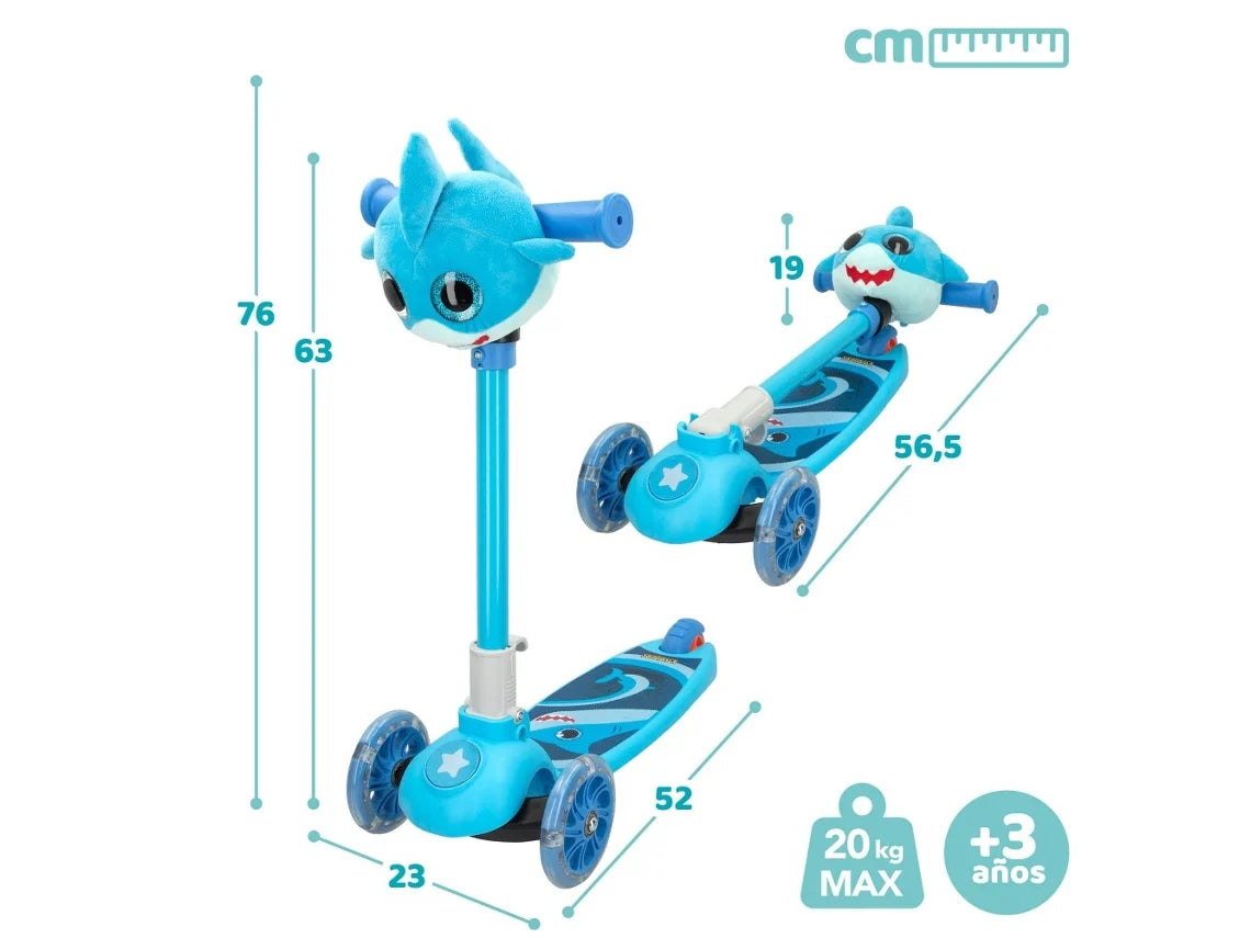 Patinete 3 Ruedas Tiburón con Luces y Peluche Extraíble - K3YRIDERS