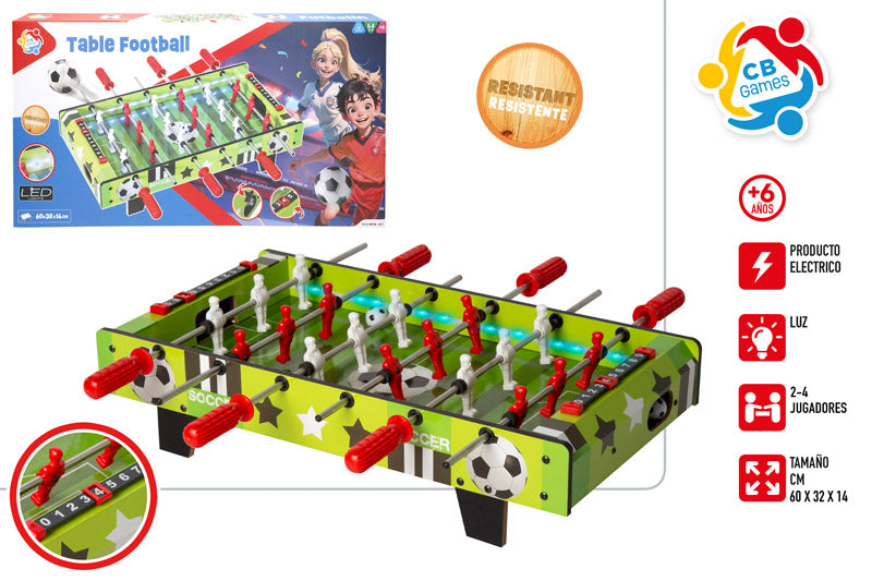 FUTBOLIN MADERA C/LUCES LED - 60X32X14 CB GAMES- CM 85438