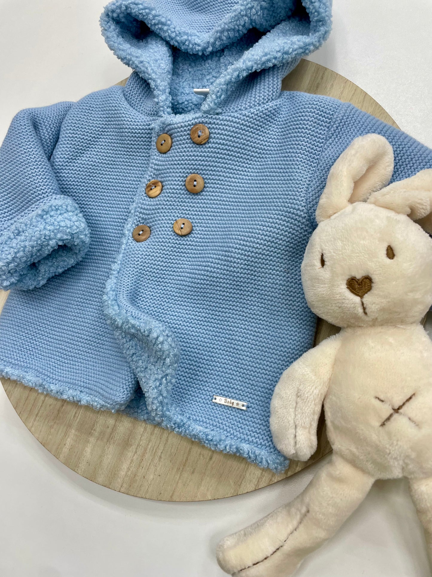 Chaqueta bebé lana azul con borreguito interior y capucha | Tallas 6-24 meses