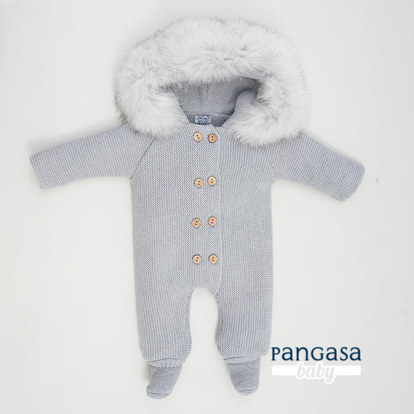 Buzo con pie doble Gris Pangasa Baby 🐨 0-6M | Capucha con pelito desmontable