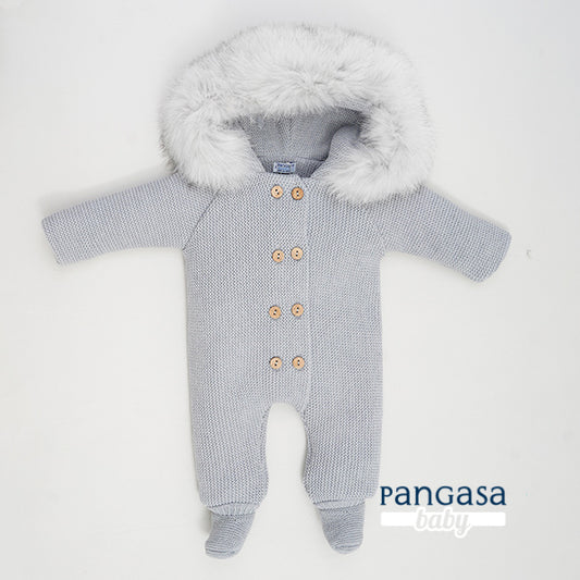 Buzo con pie doble Gris Pangasa Baby 🐨 0-6M | Capucha con pelito desmontable