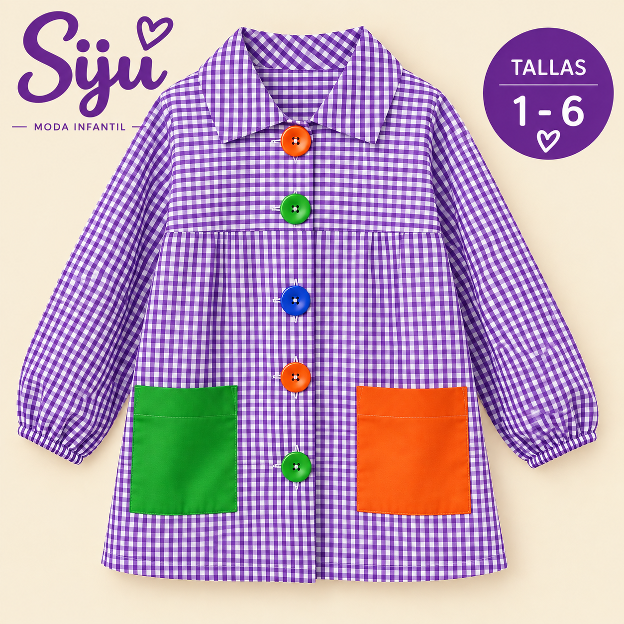 Babi Infantil de Cuadros Vichy Lila – Tallas 1 a 6