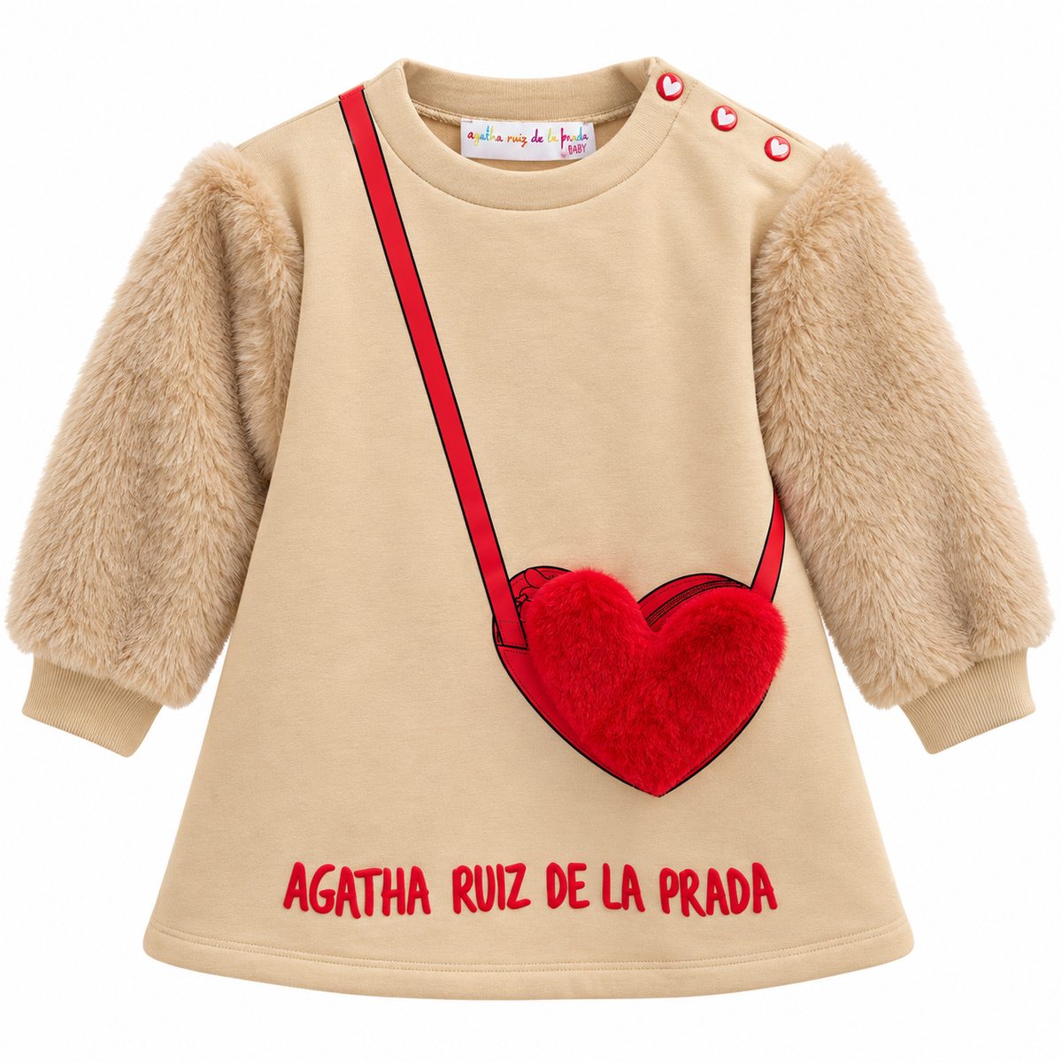 Vestido Beige con Mangas de Pelo y Corazón Agatha Ruiz de la Prada Baby ❤️