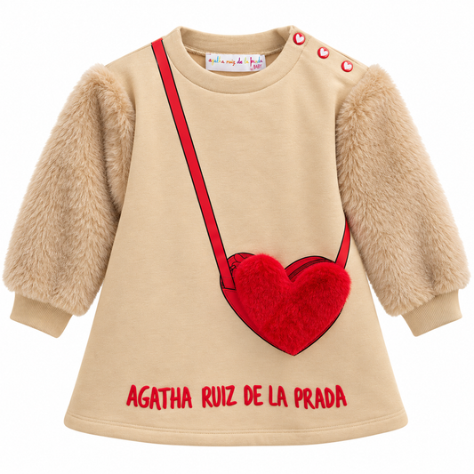 Vestido Beige con Mangas de Pelo y Corazón Agatha Ruiz de la Prada Baby ❤️