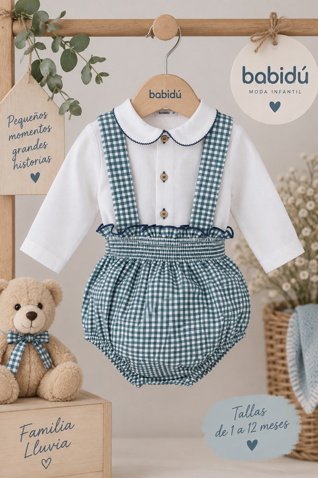 Conjunto bebé niño peto + camisa Babidú – Familia Lluvia