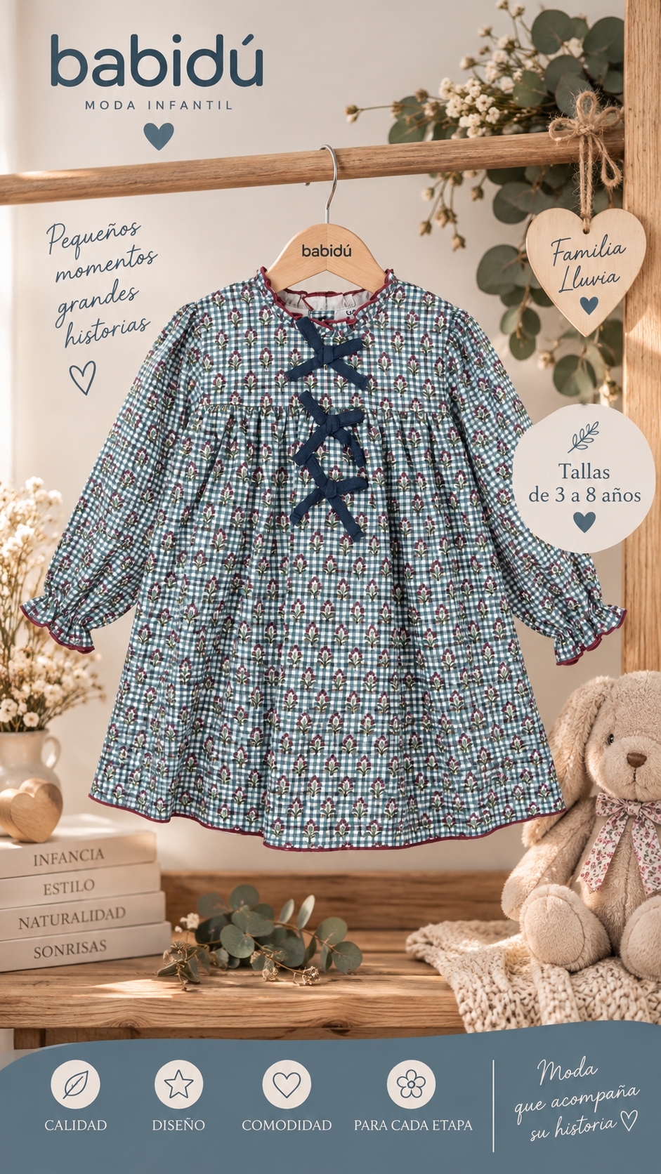 Vestido infantil manga larga Babidú – Familia Lluvia