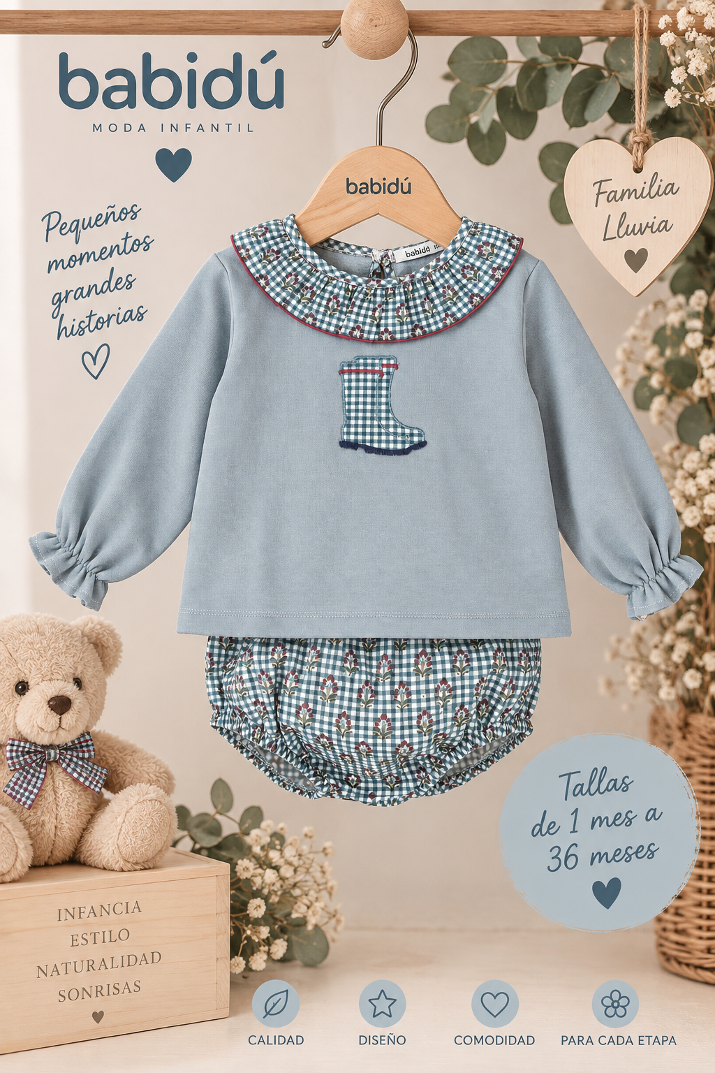 Conjunto Pololo Niña Babidú Familia Lluvia | Tallas 1-36 meses