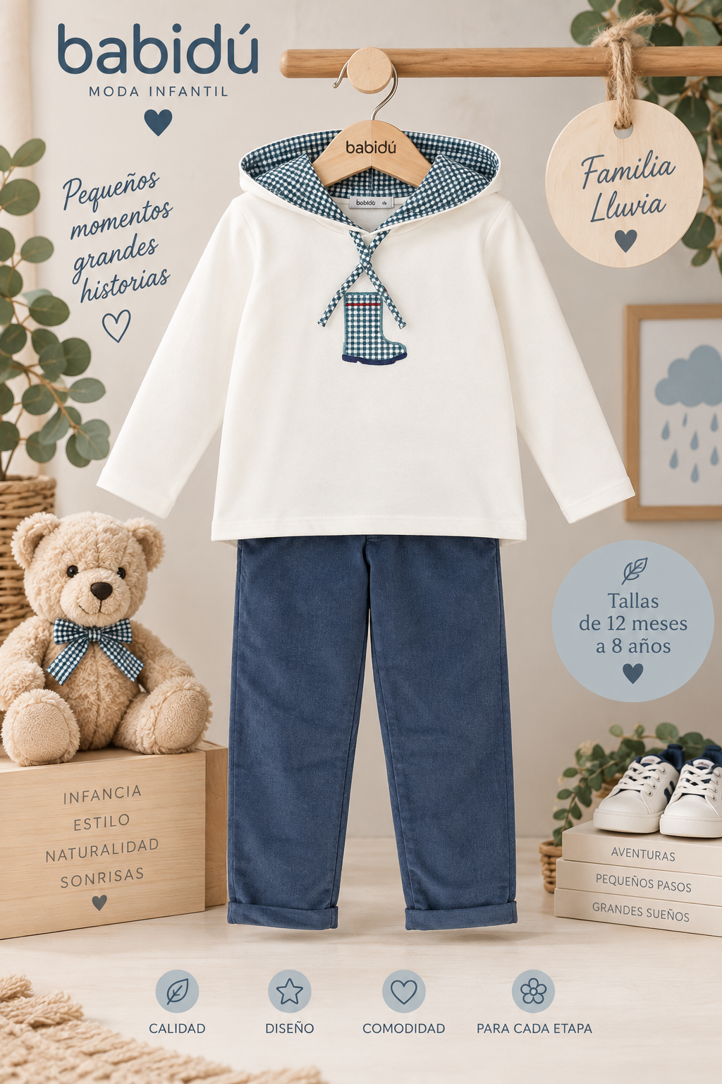 Conjunto niño sudadera y pantalón largo Babidú – Familia Lluvia