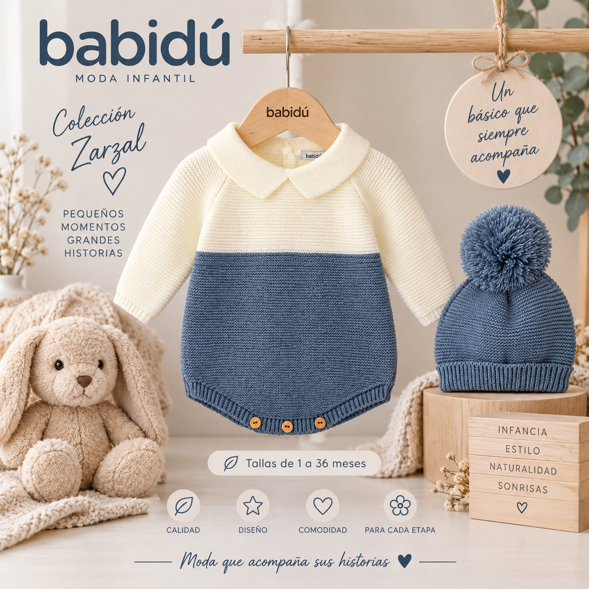 Conjunto Pelele de Punto con Gorro Zarzal para Bebé | Babidú