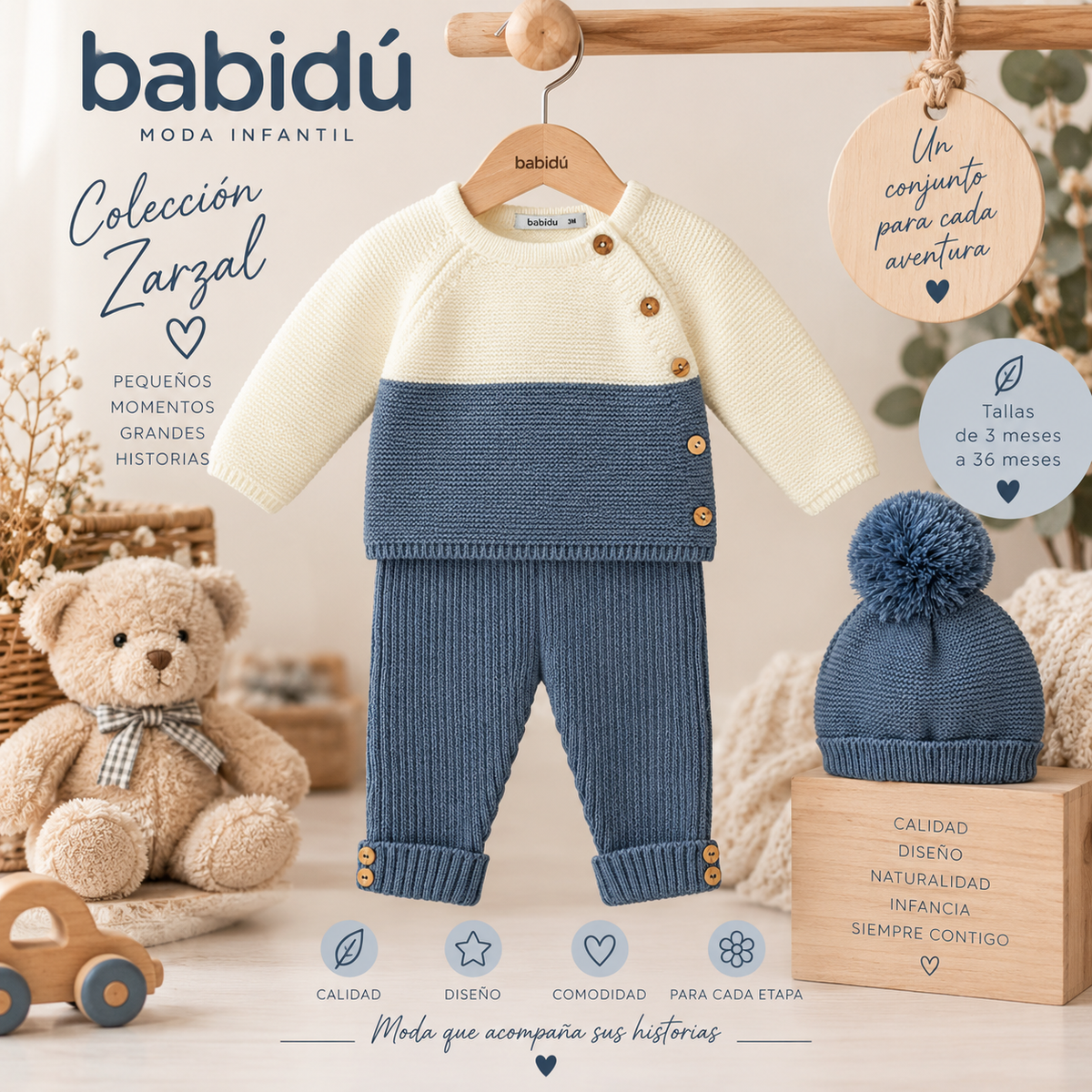Conjunto Jersey, Pantalón y Gorro de Punto Zarzal para Bebé | Babidú