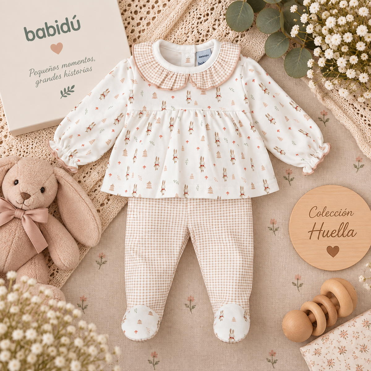 Conjunto bebé niña Huella con polaina y volante