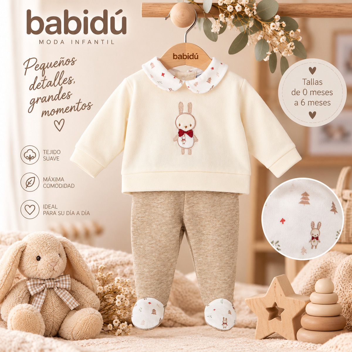 Conjunto de Felpa con Polaina Bebé Niño Huella Babidú | 0 a 6 Meses